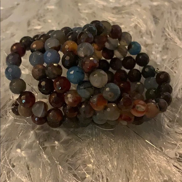 Multi Color Agate Coil Wrap Bracelet - Picture 6 of 7